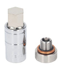 Solid Stainless Steel Piggyback Oil Drain Plug M12x1.5 Self Tapping Thread Repair Kit To Fix Stripped Oil Pans Like A Boss With Included Wrench And Drill Bit For Quick Car Fixes, chrome plug and threaded insert