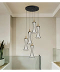 Modern Black Creative Pendant Lamp Pretty Waist LED Light for Duplex Living Room Staircase Loft Restaurant (Colour: 1Light Size: Neutrallight4000K) (5lights Neutrallight4000K) hanging in a stylish interior with smooth metal finish.