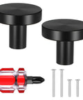 Two Pack Black Bifold Closet Door Knobs for Cabinets and Drawers, Round Matte Black Dresser Knob Hardware Pulls with Screws, Durable Aluminum Alloy Furniture Handles for Cabinets, Bifold Doors, and Dressers. Black round aluminum alloy knobs with screws and driver