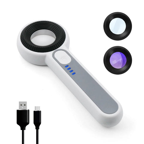 60X Handheld Magnifier With UV And LED Lights Pro Grade Loupe For Gemstones Jewelry Watches And PCB Inspection 30mm Optical Lens