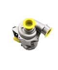 Top Rated Electric Water Pump And Mounting Bolts For BMW Cooling Systems Straight Fire Performance To Keep Your Engine Running Slick Compatible With 328i 330i 528i 530i And X3 Models, showing a gray electric pump with yellow fittings.