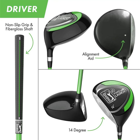 Junior Golf Club Set For Ages 3 To 5 Left Handed Beginner Starter Kit With Driver, 7 Iron, Putter And Lightweight Stand Bag, PGA TOUR driver