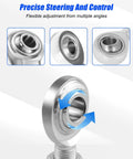 1/2-20 Heim Joint Rod End Kit LH RH With Tube Adapters And Jam Nuts For Linkages, Suspension And Steering Systems, Beefed Up Spherical Bearings For Auto, Kart, RC, And DIY Projects close-up of steel rod end ball joint