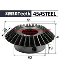 Bevel Gear Pinion Hardware 1 Piece Beefy High Torque Bevel Gear 30 Teeth Inner Hole Range 20 To 50mm Meshing Angle Steel Gear