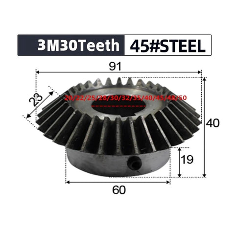 Bevel Gear Pinion Hardware 1 Piece Beefy High Torque Bevel Gear 30 Teeth Inner Hole Range 20 To 50mm Meshing Angle Steel Gear