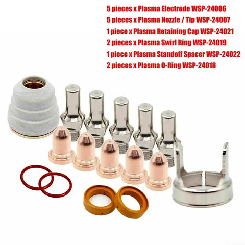 Lincoln Plasma Torch Consumables Kit 16 Pcs for Tomahawk 375 LC25 KP2842 1 to KP2842 5 with 5 electrodes 5 nozzles 1 cap 2 whirlpool rings 1 gasket 2 O-rings pro grade replacement parts for welders