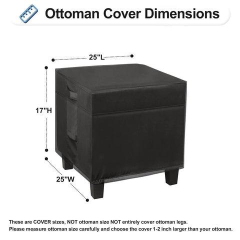 Waterproof Square Patio Ottoman Cover That Shields Against Rain And Sun UV Windproof All Weather Heavy Duty Outdoor Furniture Protector 25L By 25W By 17H Inches Black covering ottoman