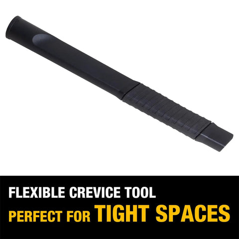 Car Detailing Vacuum Hose Accessory Kit With About 15 Ft Flexible Hose Includes Crevice Tool visible with black grip handle.