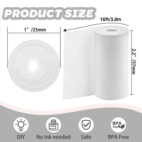 10 Roll Pack Mini Thermal Sticker Paper For Pocket Printers, BPA Free And BPS Free, High Quality Adhesive For Easy Peel Labels, Fits Most 2.2 Inch Printer Cartridges, Perfect For Photos On The Go, Labels, And Quick Tags. 2.2in x 10ft white roll