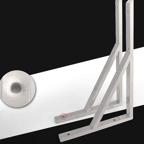 Heavy Duty Stainless Steel Triangle Shelf Brackets Pack Of Two Built Like A Tank showing smooth polish finish and mounting holes.