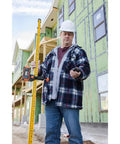 Universal Green and Red Rotary Laser Detector With Dual Sided LED Backlit Display IP54 Dust and Water Protection Fine and Coarse Modes For Precise Leveling And Quick Audible Visual Readouts Pro Grade Easy Read mounted on grade pole at construction site