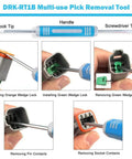 DRK-RT1B multi-use pick removal tool demonstrating use on electrical connector locks