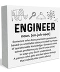 Engineer Decor Wooden Box Sign For Home Office Shelf Or Table Nerdy Yet Cool Gift For Civil Software Mechanical Electrical Engineers And An Engineer Definition Wood Plaque That Speaks To Your Inner Geek displayed.
