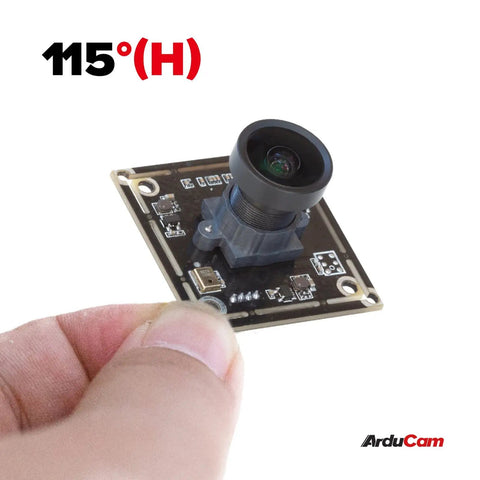 8MP IMX179 USB Camera Module With 115 Degree Wide Angle M12 Lens shown handheld, small circuit board design, LightBurn compatible