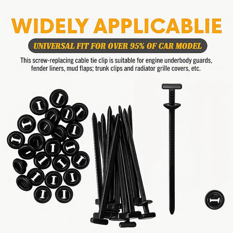 Heavy Duty Cable Tie Buckles Kit For Cars And Home 100Pcs Self Locking Zip Ties And Plastic Retainer Clips displayed