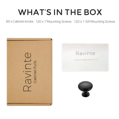 What's in the box for 60 Pack Matte Black Zinc Kitchen Cabinet Knobs And Drawer Pulls For Dressers Euro Style Hardware Upgrade
