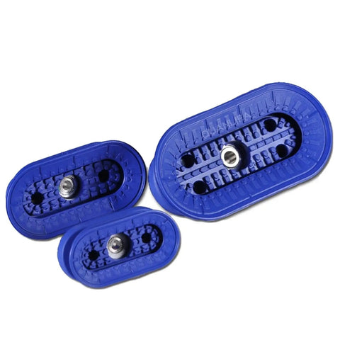 Premium Industrial 60 By 30 NBR Oval Pneumatic Suction Cup For Manipulator Systems, three sizes of blue rubber grippers.