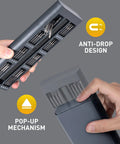 Hands demonstrating Electric Cordless Screwdriver 66 In 1 Kit With Dual Speed Torque, anti-drop design, and pop-up mechanism
