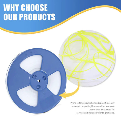 Heavy Duty Polypropylene Banding Strapping Kit With Half Inch By 3200 Foot Clear Packing Strap Plus 100 Steel Seals showing blue dispenser and strap.