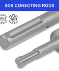 Close-up of SDS Plus and SDS Max connecting rods from 9 Piece Concrete Hole Saw Kit Heavy Duty With Tungsten Steel Core Bits