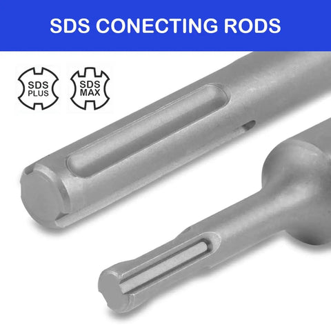 Close-up of SDS Plus and SDS Max connecting rods from 9 Piece Concrete Hole Saw Kit Heavy Duty With Tungsten Steel Core Bits