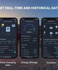 App interface showing solar charging data on BT 2 Smart Solar Monitor With Wireless App Control For MPPT Controllers Lithium Batteries And Inverters 82 Feet Range Waterproof Dope Real Time Solar Output Battery Status And System Alerts Easy Setup Hands Free Monitoring