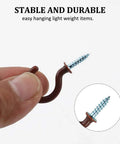 Hand holding brown 1 inch cup ceiling hook, vinyl coated metal, screw-in design, part of pack of 20 for home and office use.