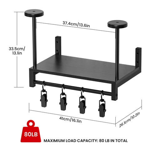 Solid Wood and Metal Motorcycle Helmet Holder Wall Mount with Four Glove Clips, Gear Rack Organizer dimensions diagram