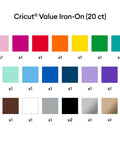 Value Iron-On Rainbow Sampler HTV Set, 12x12 Inch Sheets, 20 Count, multicolor heat transfer vinyl sheets display
