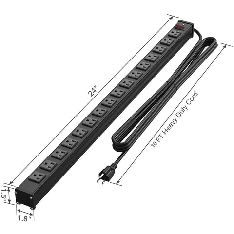 Heavy Duty 16 Outlet Metal Power Strip With 10 Foot Extension Cord Built To Handle Heavy Load Wall Mountable Industrial Grade Tough Build