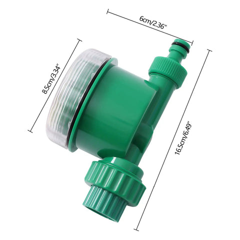 Automatic Sprinkler Timer With Rain Delay And Manual Watering, green plastic garden irrigation controller, side view