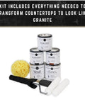 Granite Countertop Paint Kit 2.0 In Bombay Black, 100 Percent Acrylic, Easy 3 Step Finish With rollers and sponge displayed