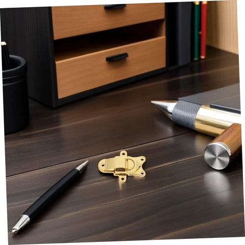 Chic 2 Pcs Antique Golden Zinc Alloy Toggle Lock Buckle For Wooden Jewelry Box And Tool Case With Classic Retro Latch Hardware on a wood desk