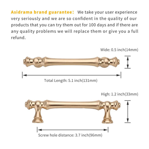 10 Pack 3.75 Inch Brushed Brass Cabinet Handles Gold Kitchen Cabinet Pulls For Cupboards And Drawers showing dimensions