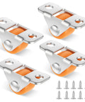 Top Shelf Heavy Duty Rubber Caster Wheels 4 Pack 0.5 Inch Low Profile Rollers Non Swivel showing bright orange wheels and stainless steel mounts.