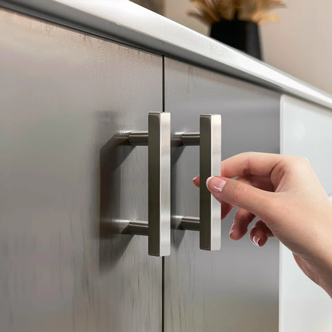 Hand opening cabinet with 10 Pack Brushed Nickel Square Body Cabinet Pulls 64mm Hole Center 2.5 Inch Center To Center Stainless Steel Drawer Pulls