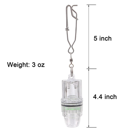 Underwater Fishing Light Set 2 Pack Green LED Deep Water Lamp With Stainless Steel Clip, 5-inch size, 3 oz weight, 360 Degree Glow