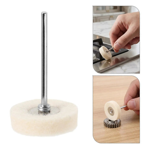 Whip Your Stainless Steel Kitchen Sink Or Metal Hardware Into Shape With This Hella Flexible Mini Polishing Brush Set showing a wool polishing brush in use.