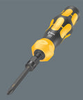 Kraftform Kompakt 900 Imperial Impact Screwdriver Set, 19 Piece Kit, Built For Loosening Stubborn Screws, close-up of black and yellow handle