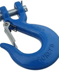 Hardcore Forged Steel Clevis Slip Hook In Bold Blue Featuring Kick Butt 3900 Pound Load Rating For Secure Chain Link Attachments On Rough Job Sites, close-up view.