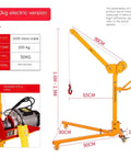 Top Shelf Portable Foldable Utility Crane With Smooth Hand Crank Action And Heavy Duty Alloy Steel Boom For Straight Up Reliable Home Lifting Plus Hassle Free Garage Work, 200kg electric version with size dimensions.