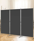 Six Foot Tall Three Panel Privacy Screen Folding Room Divider Freestanding Black Wall Partition in living room setting