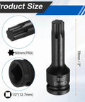 One Half Inch Drive Torx T60 Bit Socket For Impact Tools 6 Point Star Socket Chrome Molybdenum Steel With Cotter Pin And O Ring