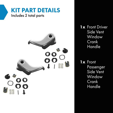 Vent Window Crank Handle Set For Front Driver And Passenger Side Fits 1980 To 1986 Chevy And GMC C K Series Trucks And 1975 To 1993 G10 G20 G30 Vans Includes Two Handles Reference Numbers 15617125 And 76999 shown with parts