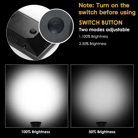 Solar Spot Lights Outdoor 2-In-1 Waterproof LED Landscape Lights Dusk-To-Dawn for Garden Porch Walkway Patio brightness modes diagram