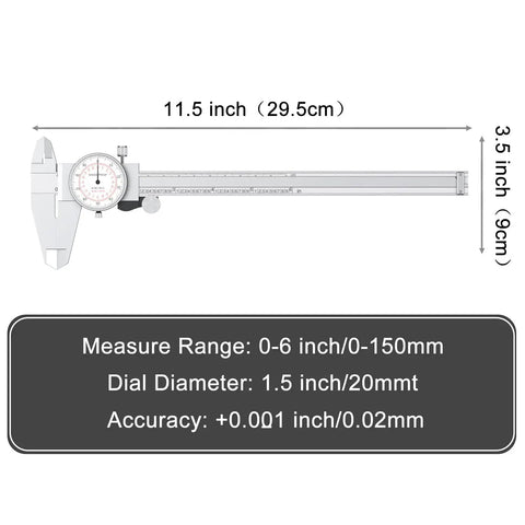Heavy Duty Dial Caliper Measuring Zero To Six Inches Or One Hundred Fifty Millimeters With Dual Inch And Metric Readouts Built For Hardened Workshop Crews Who Demand Knockout Consistency And Dead Nuts Exactness On Every Single Operation