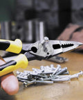 Workhorse Needle Nose Pliers With Long Reach For Crimping, Cutting, Stripping And Looping Wire, Made In USA, close-up view