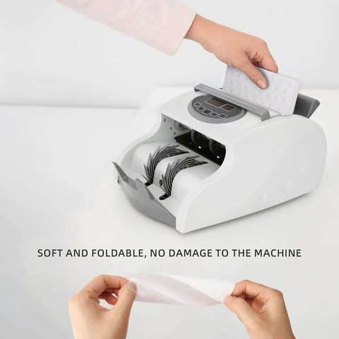 Person using Bill Acceptor Cleaning Cards For Currency Counters And Money Counting Machines 15 Pack Grime Busting Cards SHS009