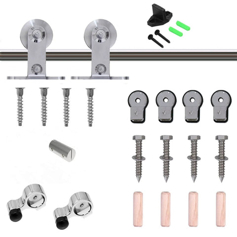 4Ft Sliding Barn Door Hardware Kit For Single Wood Door, Top Mount Stainless Steel Heavy Duty Track components overview