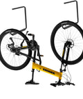 Bicycle hanging from Six Pack Overhead Garage Storage Hooks Thirteen Point Eight Inch Ceiling Rack Beefy Heavy Duty Hangers